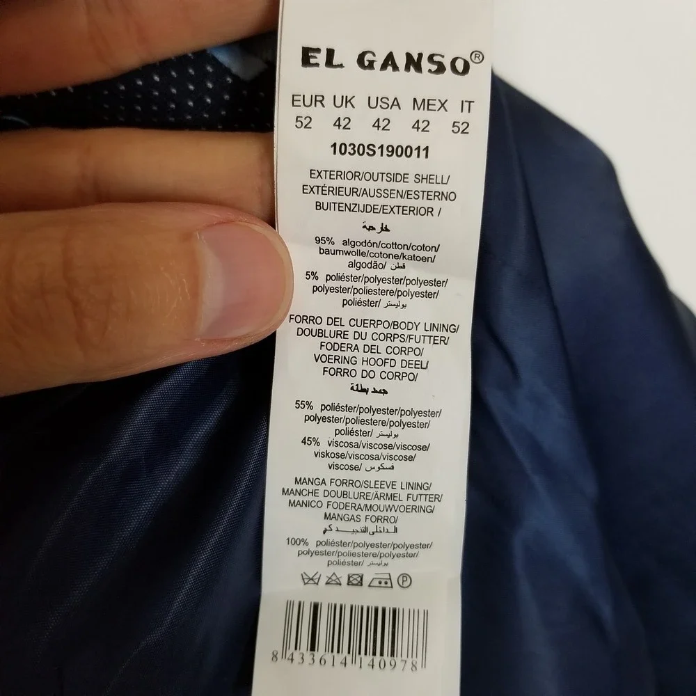 El Ganso Men Unstructured Blazer Jacket  US 42 Blue Printed‎ Cotton Blend Preppy